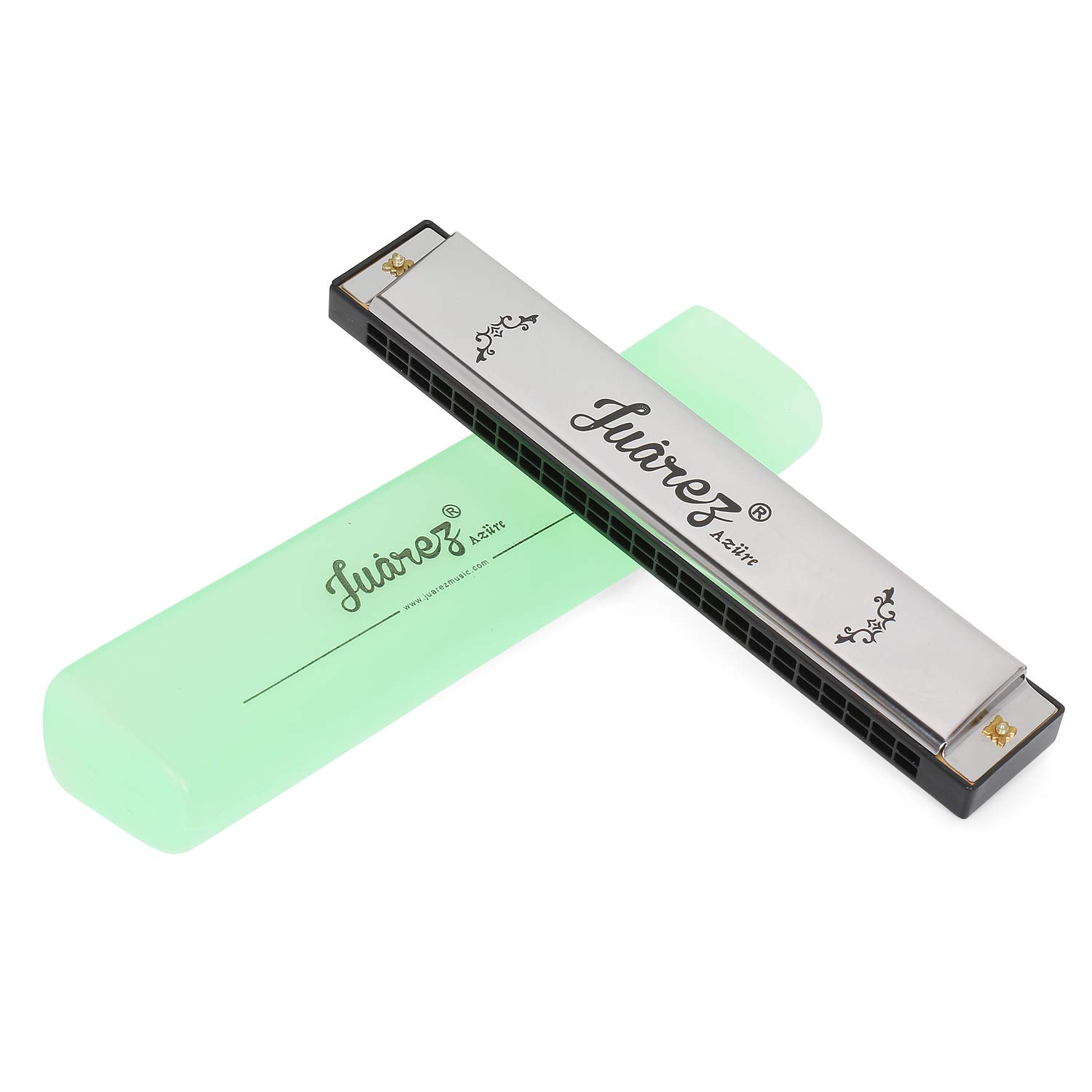 JRZ24H 24 Holes Harmonica Key Of C Scale | Mouth Organ | Cover - Stainless Iron | Comb - Abs | Reed – Aluminum Silver