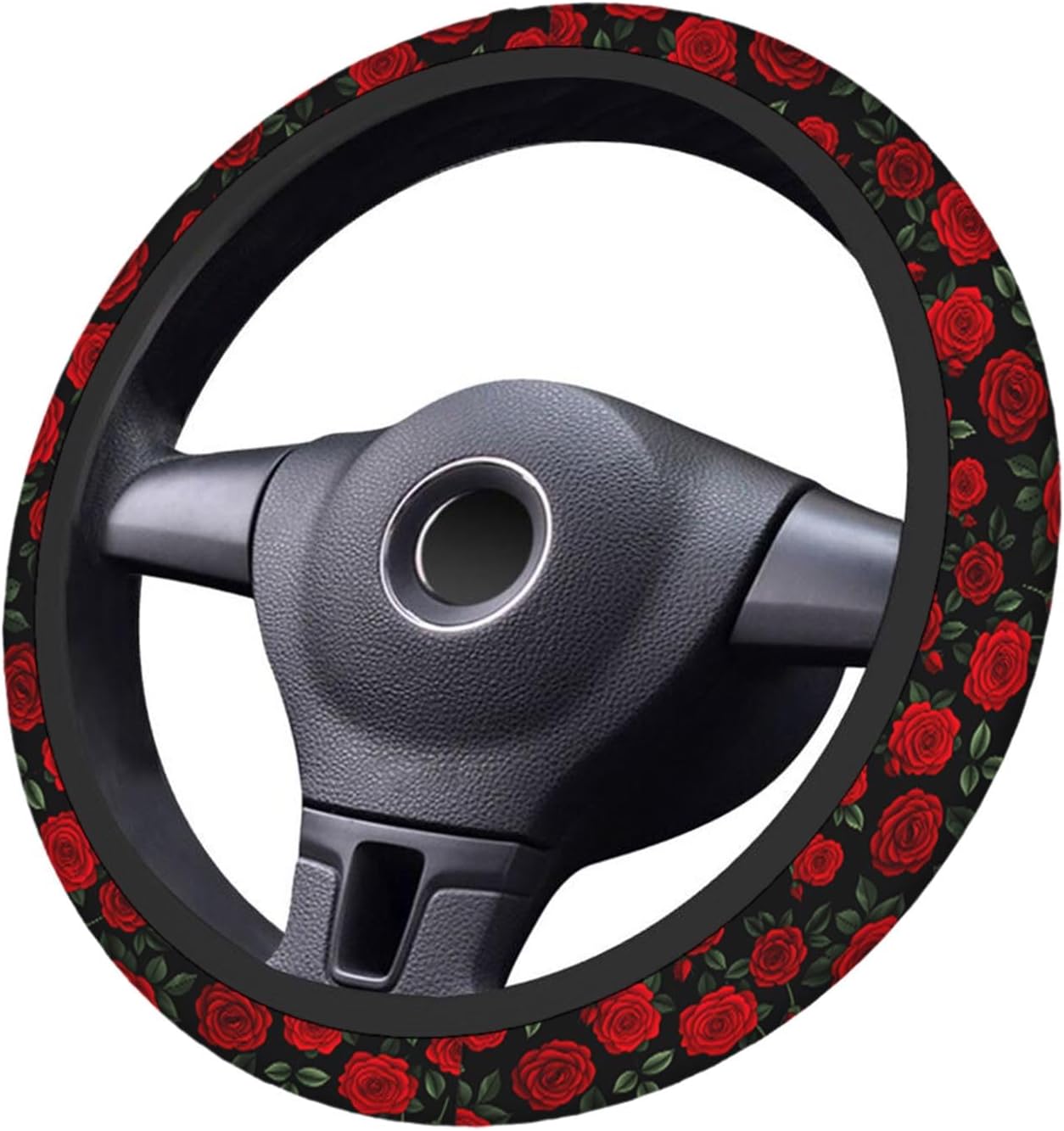 Swono Rose Red Steering Wheel Covers 15" Inch Vintage Red Roses and Green Leaves Universal Fit Most Car Sedans SUVs Comfort Grip Comfortable Neoprene Breathable Steering Wheel Protector - Image 6