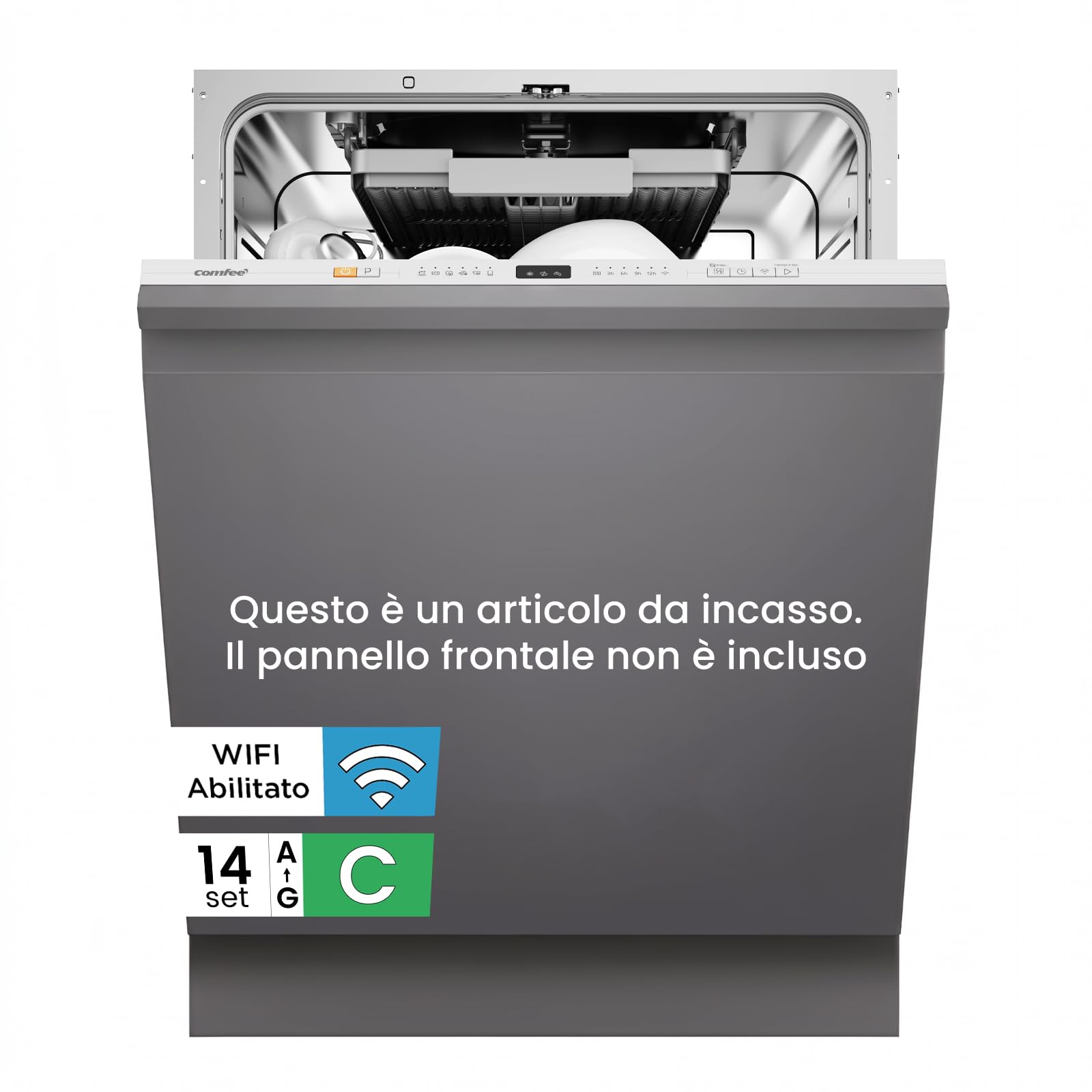 COMFEE Lavastoviglie da Incasso 60 cm 14 Coperti 8 Programmi WiFi Inox