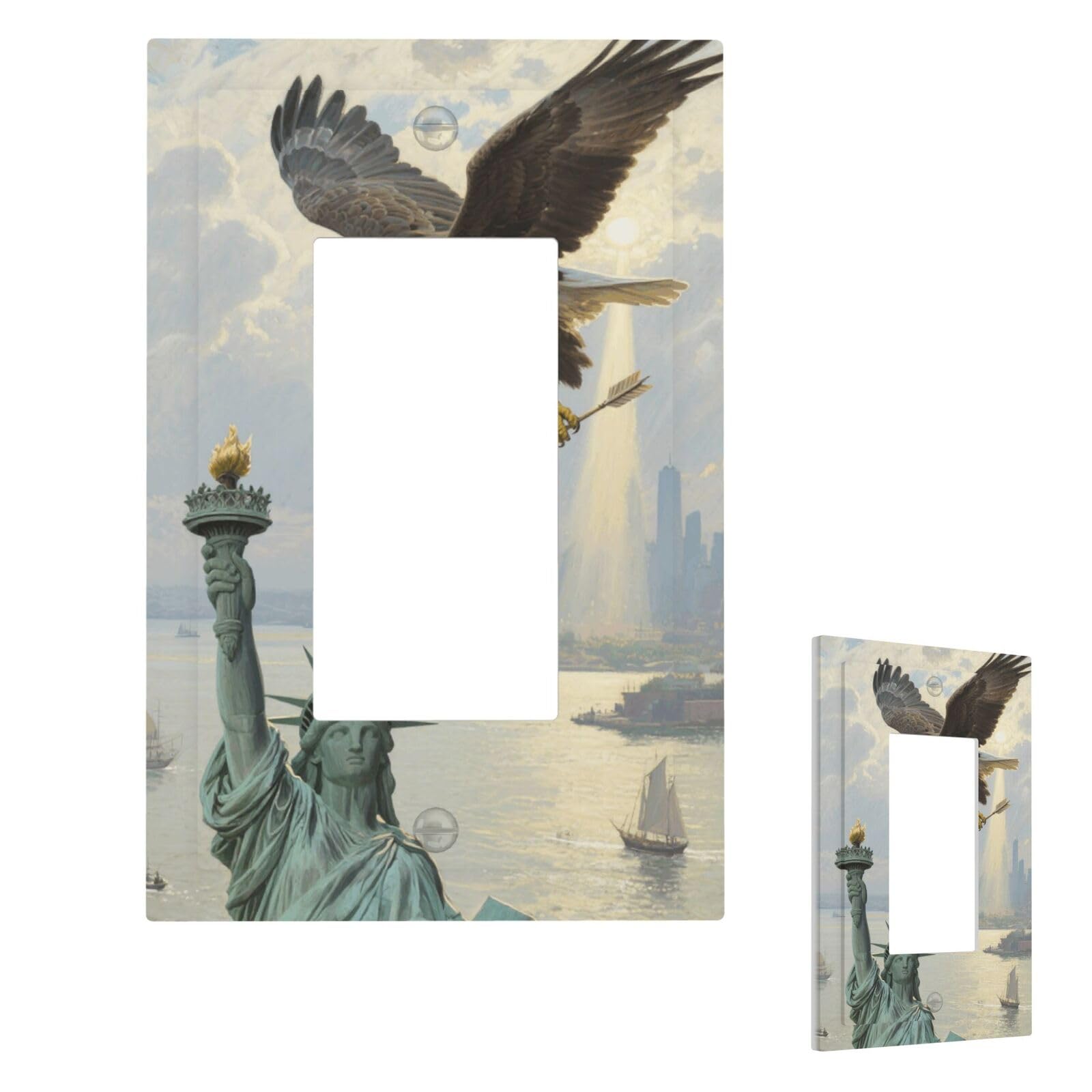 Patriotic American Eagle Wall Plate Cover Modern Decorative 1 Gang Light Switch Cover Unbreakable Receptacle Outlet Covers For Living Room Bedroom Home Decor 1 Gang