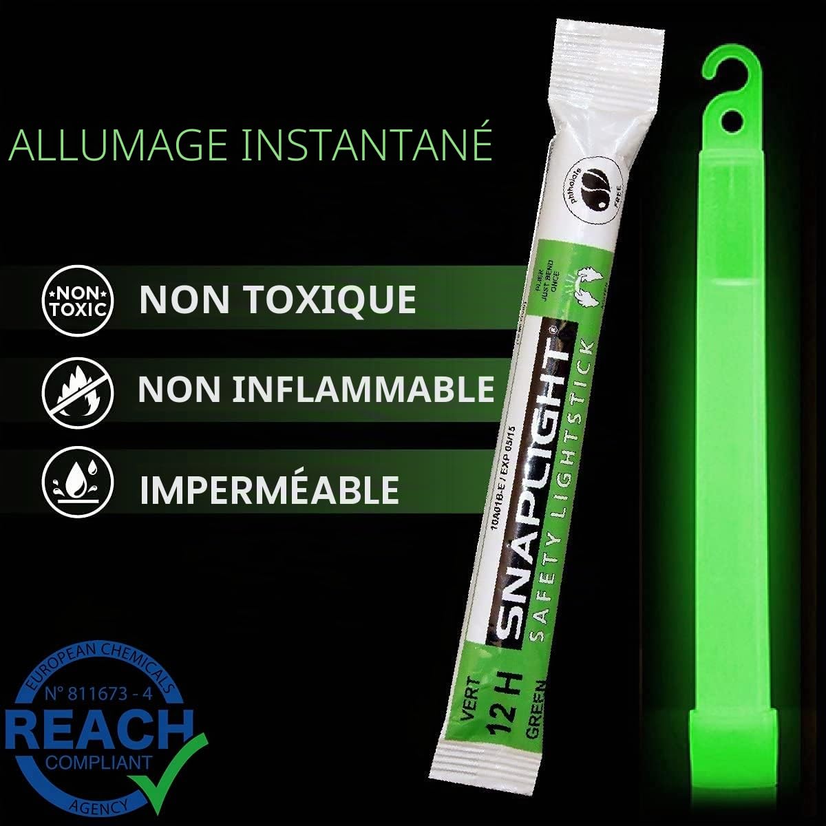 Cyalume SnapLight Vert 15cm Bâton Lumineux Glow Stick Light Stick Fluorescent Durée 12 heures (Boîte de 20)