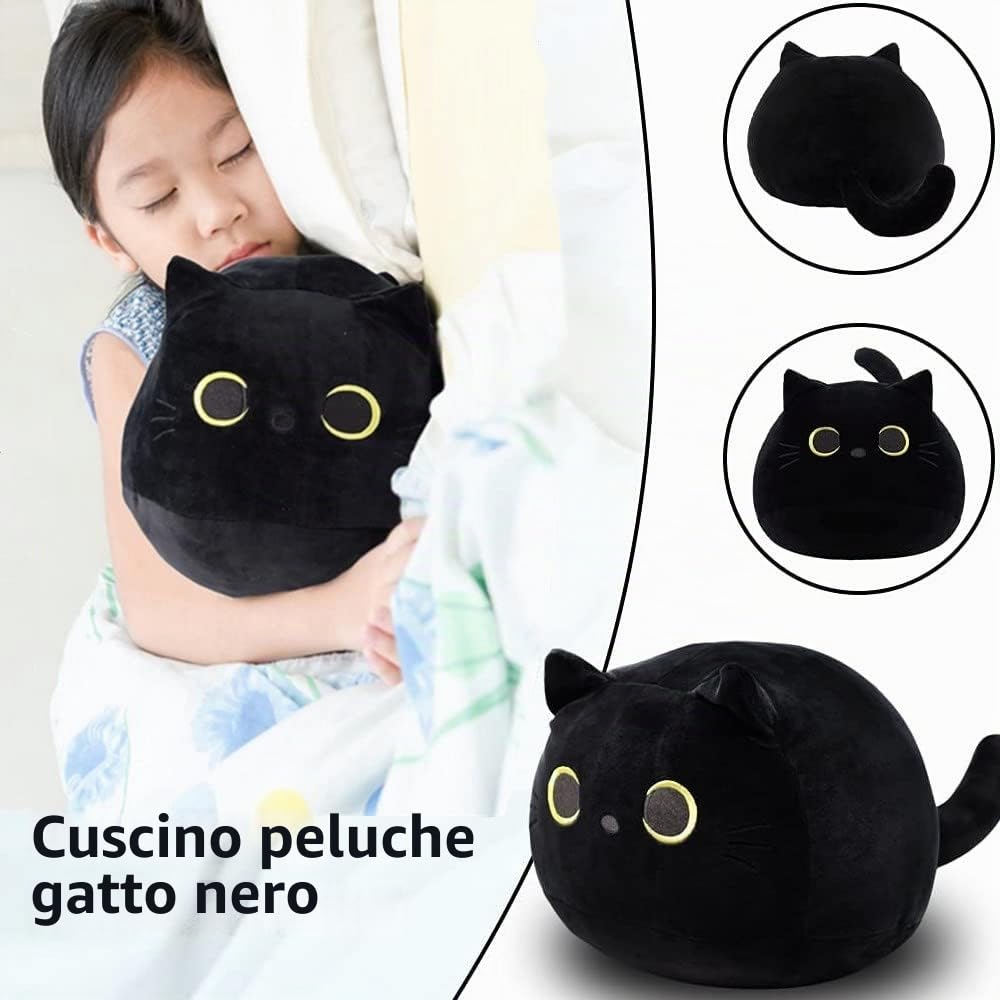 Cuscino per gatto nero in peluche con gatto nero cuscino kawaii per gatti grassi decorazione lombare per bambini decorazione per la casa regalo per ragazzi ragazze compleanno San Valentino Natale
