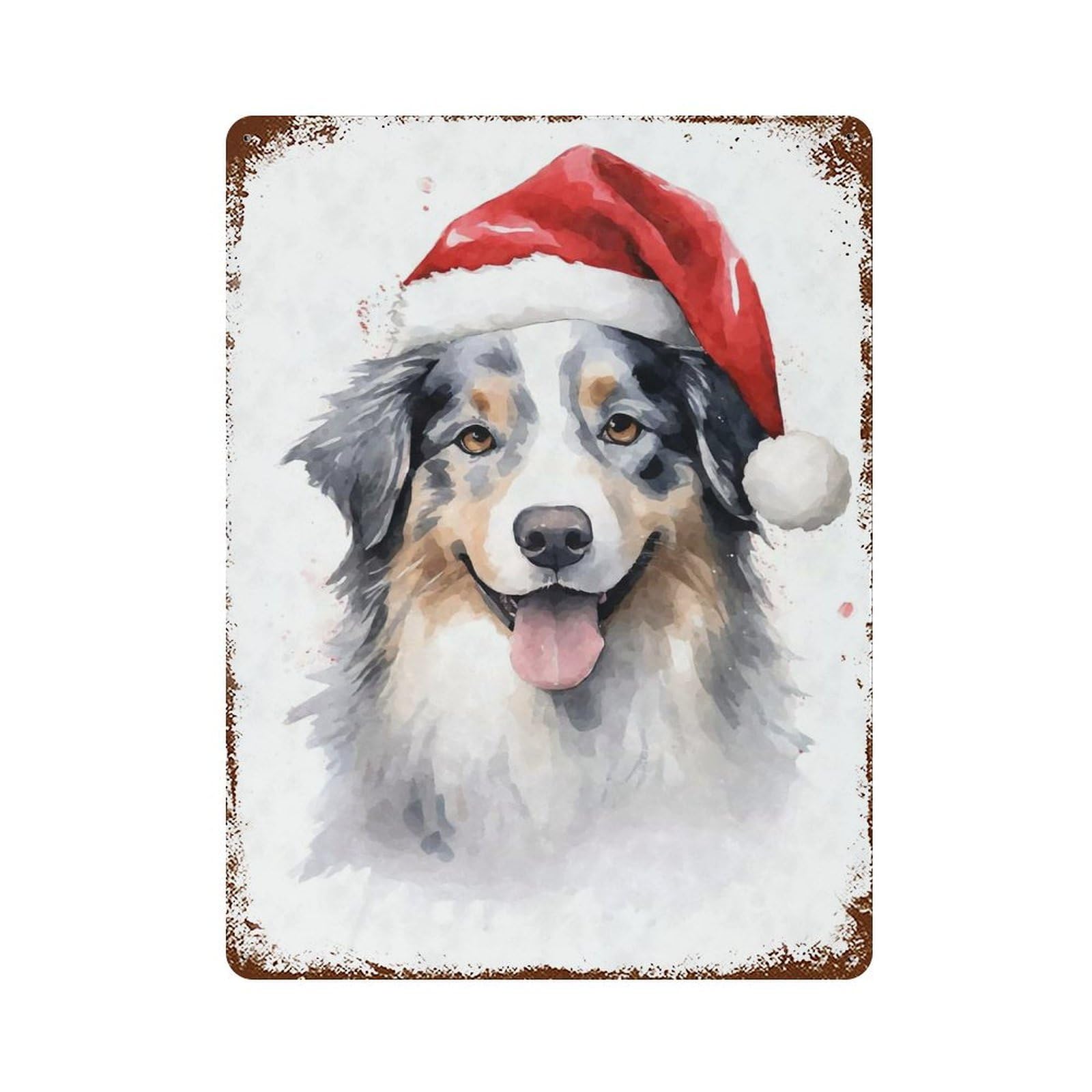 Australian Shepherd Xmas Rust Effect Tin Sign 15.7"x11.8", Novelty Wall Decor for Garage, Pub Or Kitchen