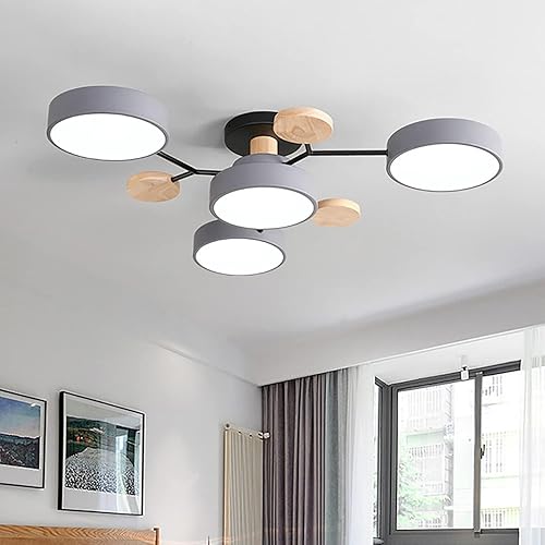 Lámpara LED de techo, 26 pulgadas, 4 luces de techo modernas, montaje empotrado, de madera, 32 W, regulable, para sala de estar, dormitorio, cocina,
