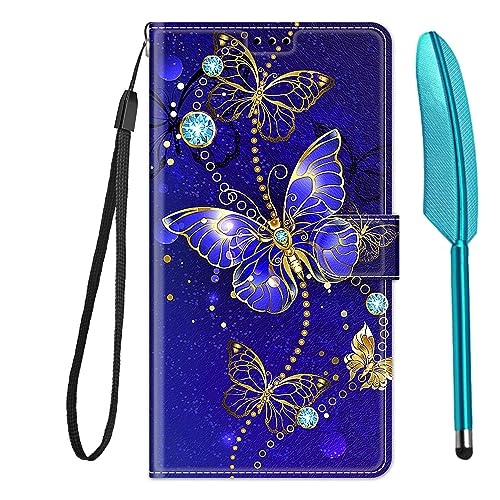 Knoowcase Funda para Motorola Moto G06 a prueba de golpes Moto G06, funda tipo cartera de piel sintética de silicona protectora con tarjetero magnético y 1 bolígrafo táctil, mariposa dorada