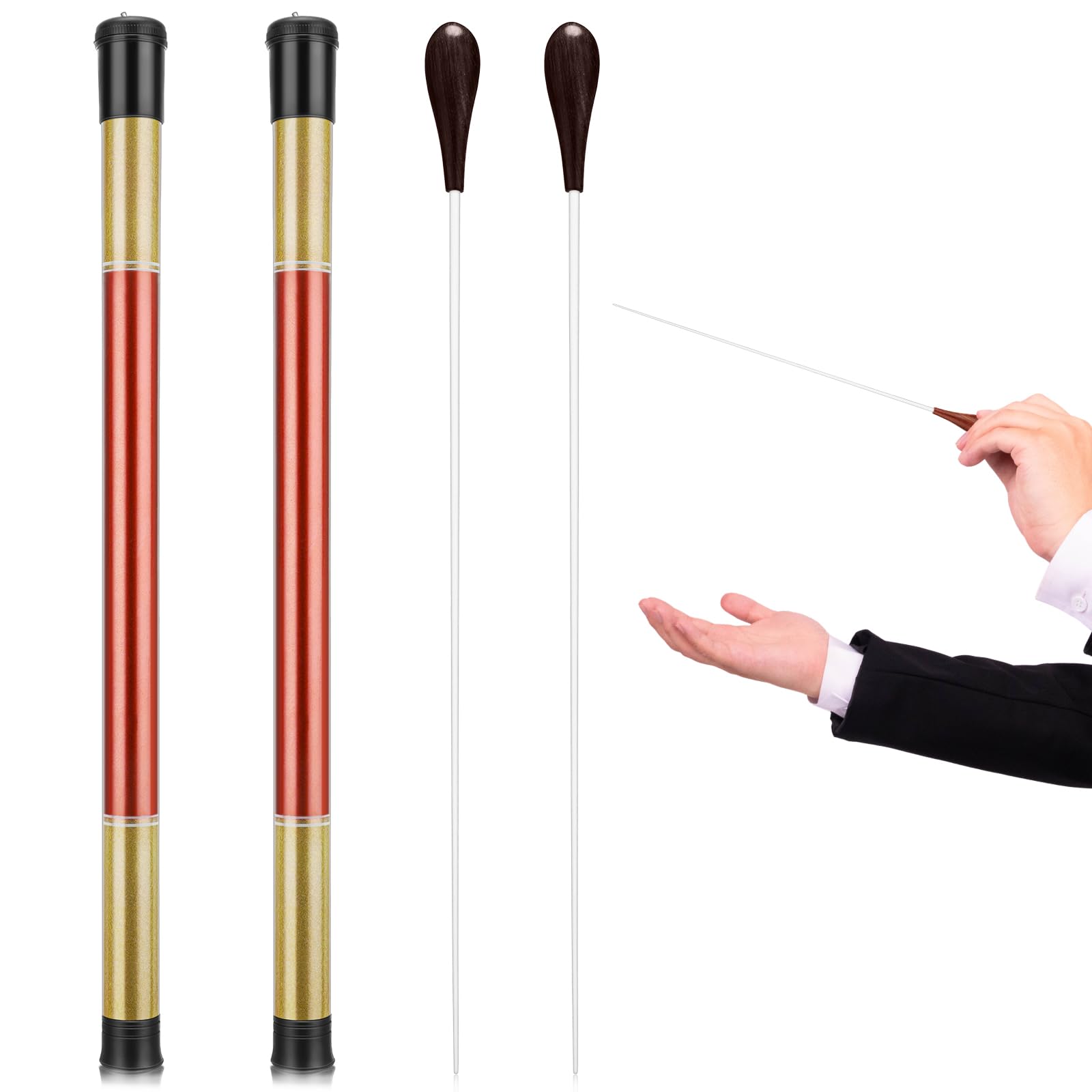 Yeshone 2 Pcs 15 Inch Music Conducting Baton with Case Conductor Baton Orchestra Rosewood Handle Music Conductor Batons Lightweight Choir Director Batons for Choral Concert(Black)