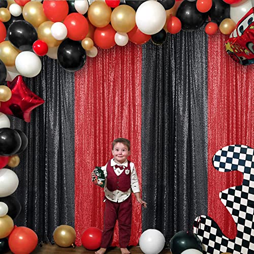 Sugargirl Red Sequin Backdrop Curtain 4 Panels 2FTx8FT Glitter Red Background Drapes Sparkle Photography Backdrop for Party Wedding Birthday Wall Decoration by Sugargirl - Image 3