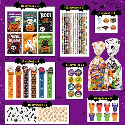 BEARUN Halloween Party Favor for Kids, 168 PCS 24-Pack Halloween Stationery Set with Goody Treat Bags, Bulk Toy for Class, Spooky Themed Halloween Party Gifts Prizes by BEARUN - Image 2