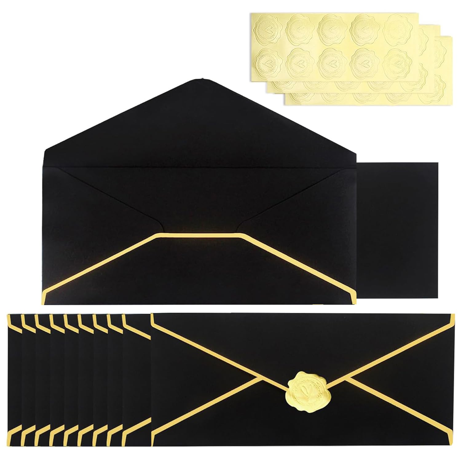 Business Envelopes with V-Flap Gold Border, 30 Pack Invitation Business Mailing Envelopes with Gold Stickers for Invoices, Checks, Letter Mailing (Black) โ image 1