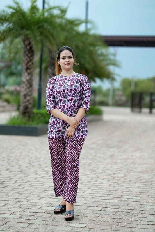 Image of Rexxica Women's Cotton Night Suit Set for Women, Lounge Wear, Printed Top and Pyjama Set for Women Nightwear /Loungewear /Night Dress for Women