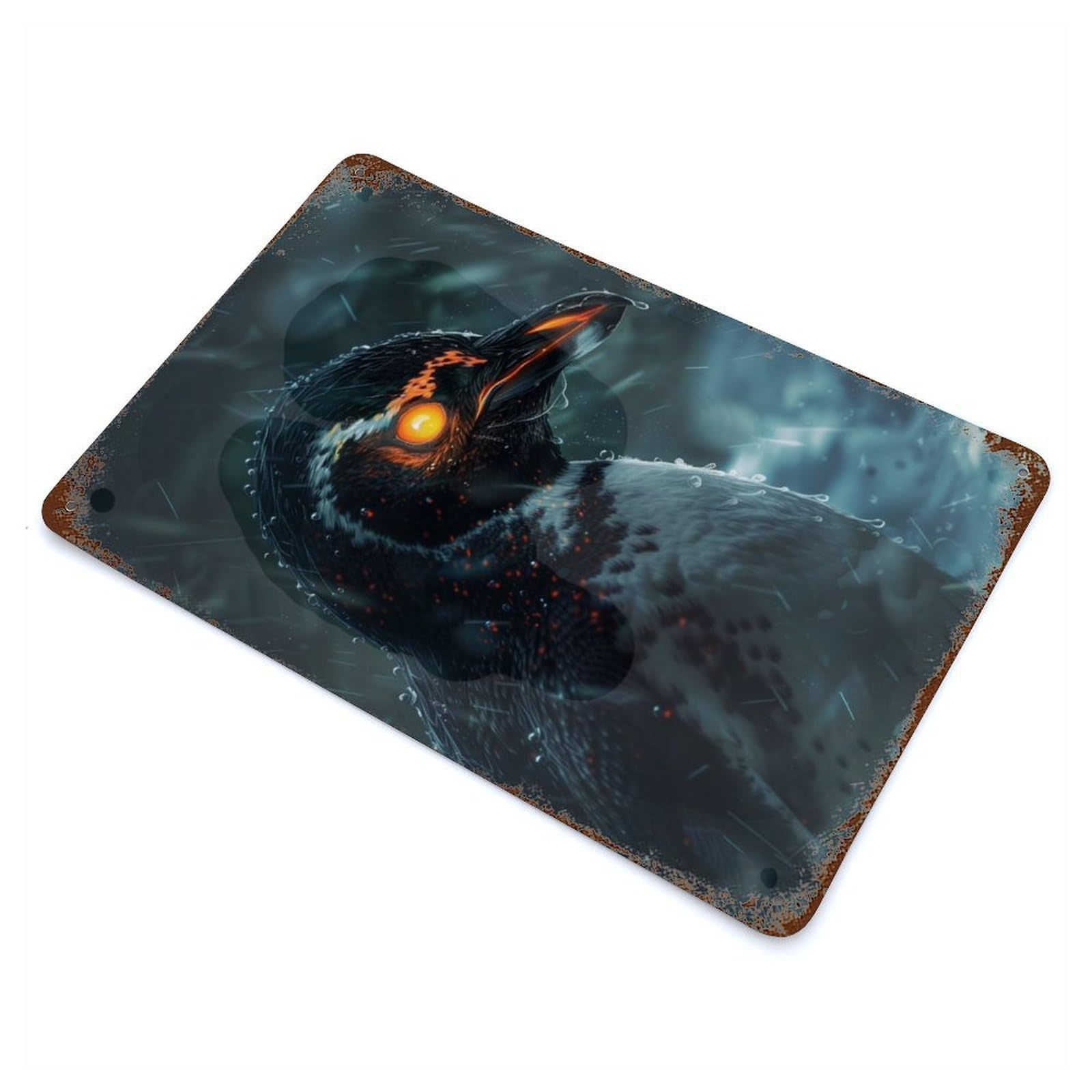 Rust Effect Glowing Eyes Penguin Rustic Tin Plaque 11.8"x7.9", Decorative Metal Wall Art for Farmhouse, Kitchen And Entryway Decor