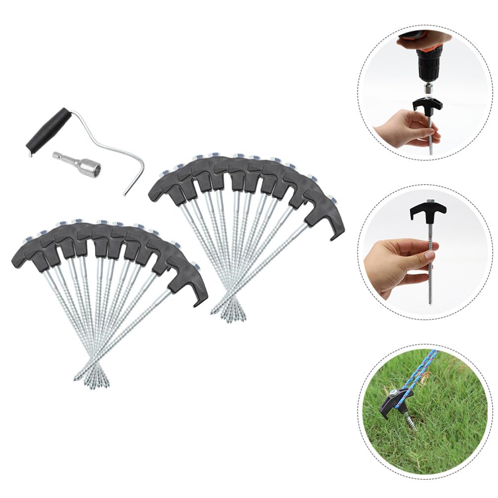 Set Picchetti per Tenda in Acciaio, 22 Pezzi, Nero
