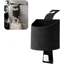 Car Headrest Cup Holder, Faux Leather 2-in-1 Backseat Mounted Organizer, Stable Spill-Resistant Drink & Bag Storage with Hooks, Universal for Cars, SUVs Black