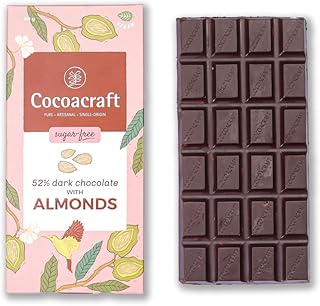 Cocoacraft 52% Mild Dark Chocolate Bar with Almonds (80g) Sugar Free Chocolate Bar| 100% Natural| Handmade Artisanal Couve...