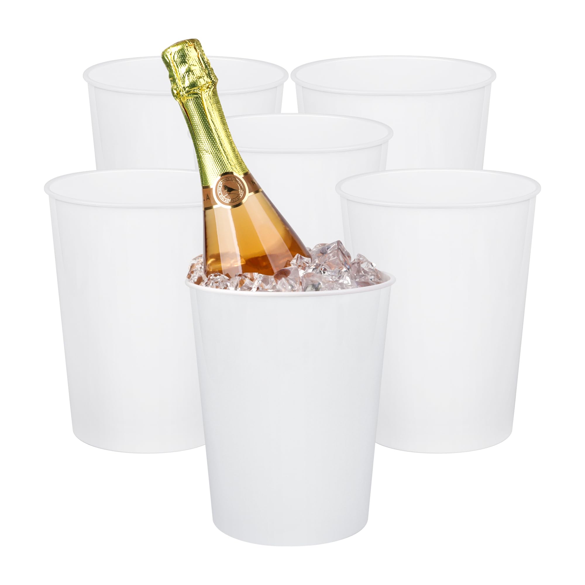6 Pack Ice Buckets for Parties, Plastic Wine Cooler for Champagne, Beverage, Soda and Beer, Classic Wine Bottle Chiller for Wedding, Versatile Buckets as Vase, Flower Pot or Trash Bin, White