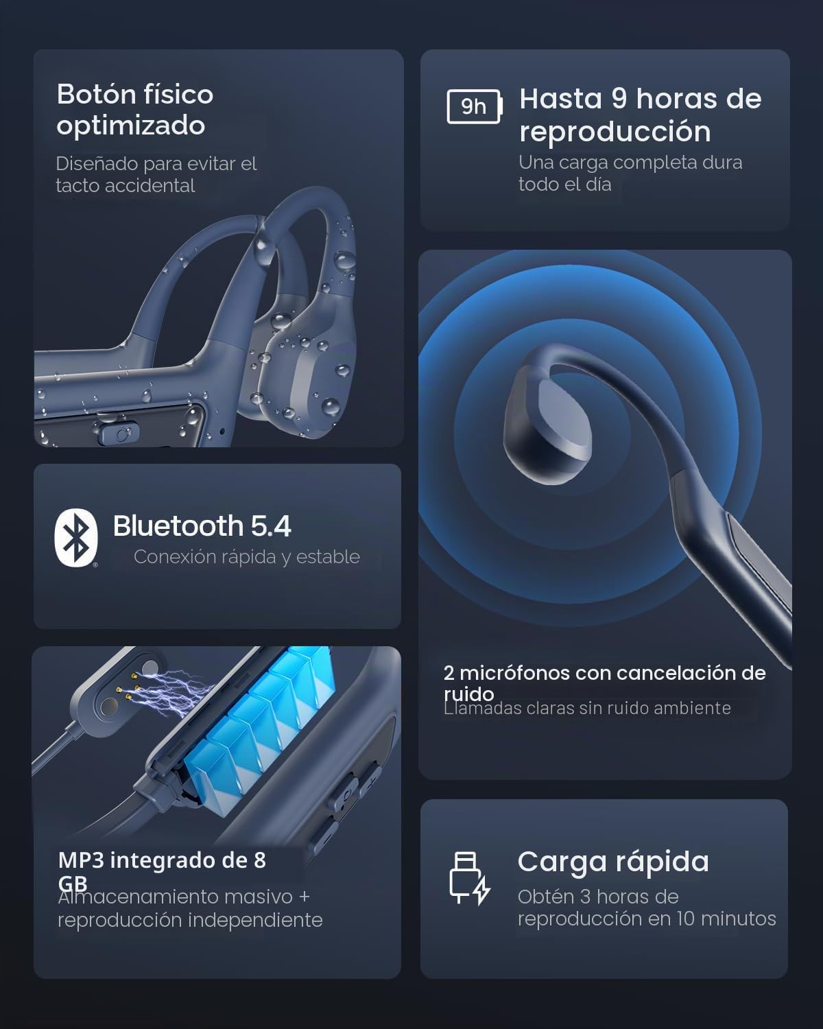 MONODEAL Auriculares de Conducción Ósea, Auriculares Natacion IP68 Impermeable Bluetooth 5.3 Deportes Hueso Bueno Integrado 8GB Reproductor MP3