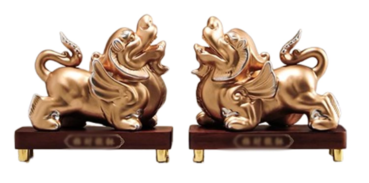 NHDVDVAV Ceramic Fortune Pixiu Statue,Pair of Pi Xiu/Pi Yao Figurines for Office Tabletop Decoration,Attracting Wealth and Good Luck,Feng Shui Decor & Gifts for Home,B