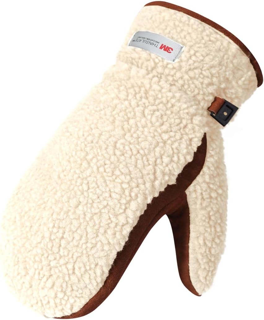 Harssidanzar Men's Sherpa Mitten Genuine Suede Thermal Lined Outdoor Mitt Winter With Finger Liners SM040US - Image 7