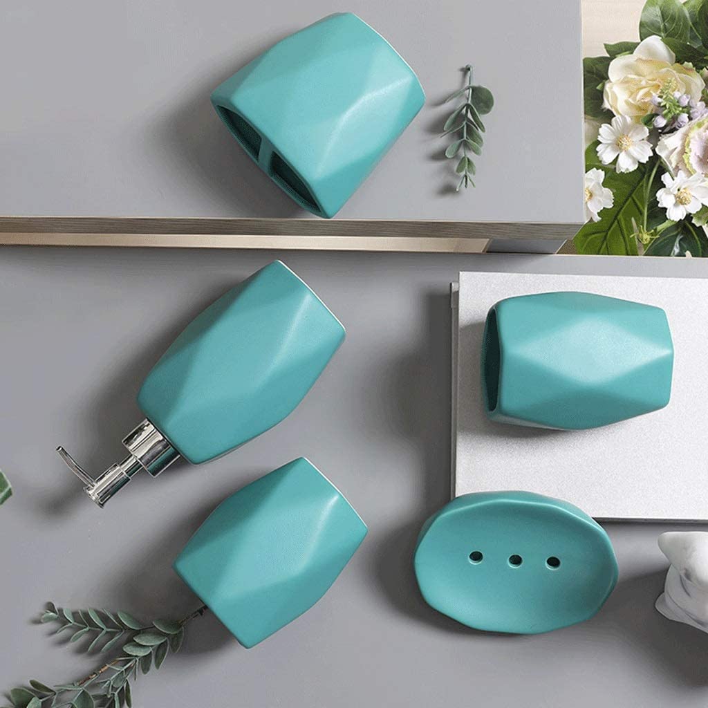Badezimmer Set Badezimmerzubehör-Set Keramik-Seifenspender, Rund, Badezimmer-Accessoires-Set, 5-teilig, Zahnbürstenhalter, Mundwasserbecher, Seifenschale Badzubehör Set Bad-Accessoires-Set (Color : R