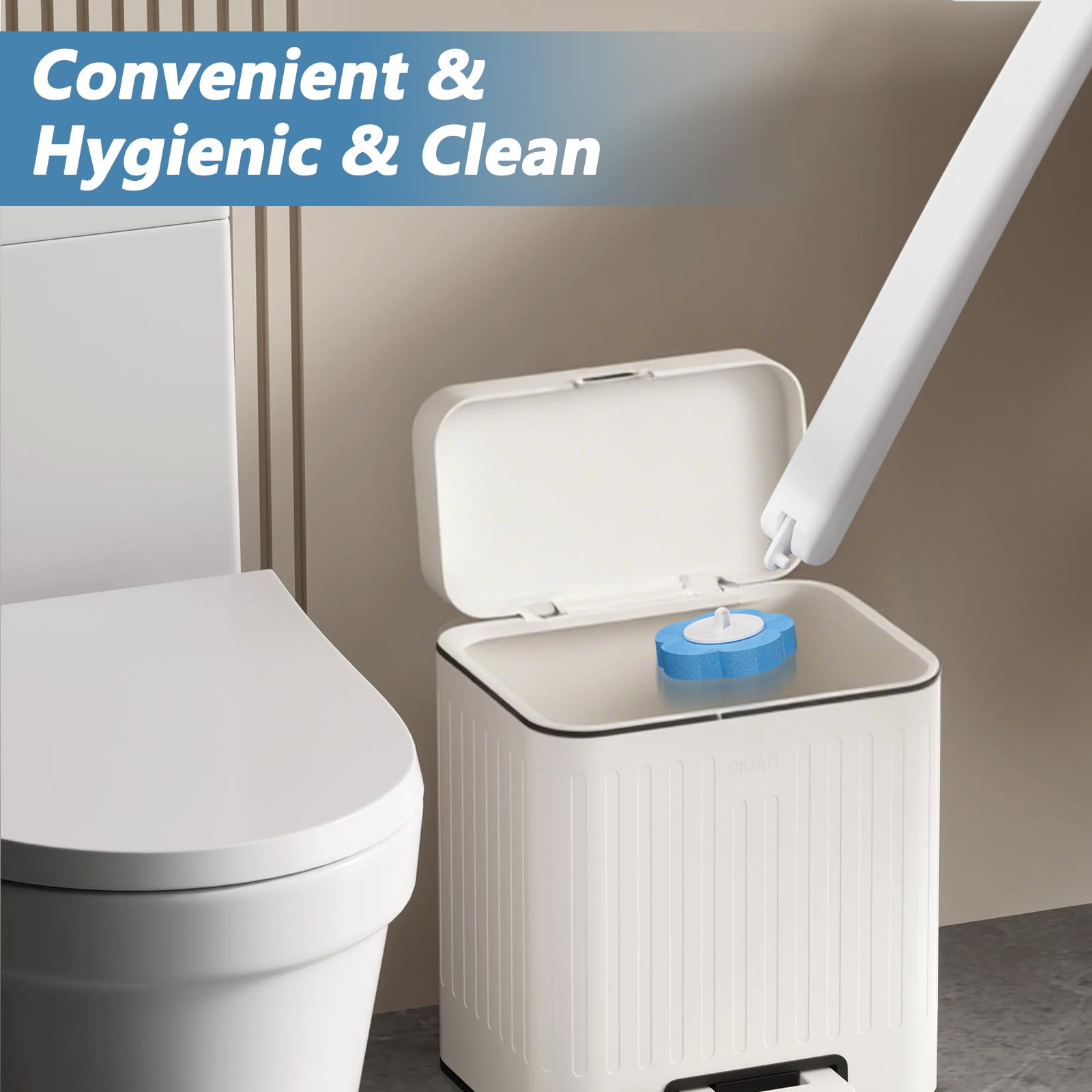 Scopino WC Usa e Getta,Spazzola WC Monouso Set con 48 Ricariche Detergenti,Set da 2 con Scopini per WC con Manico Allungato e Supporto,Scopino per WC con Staffa Adesiva per Pulizia Bagno e WC