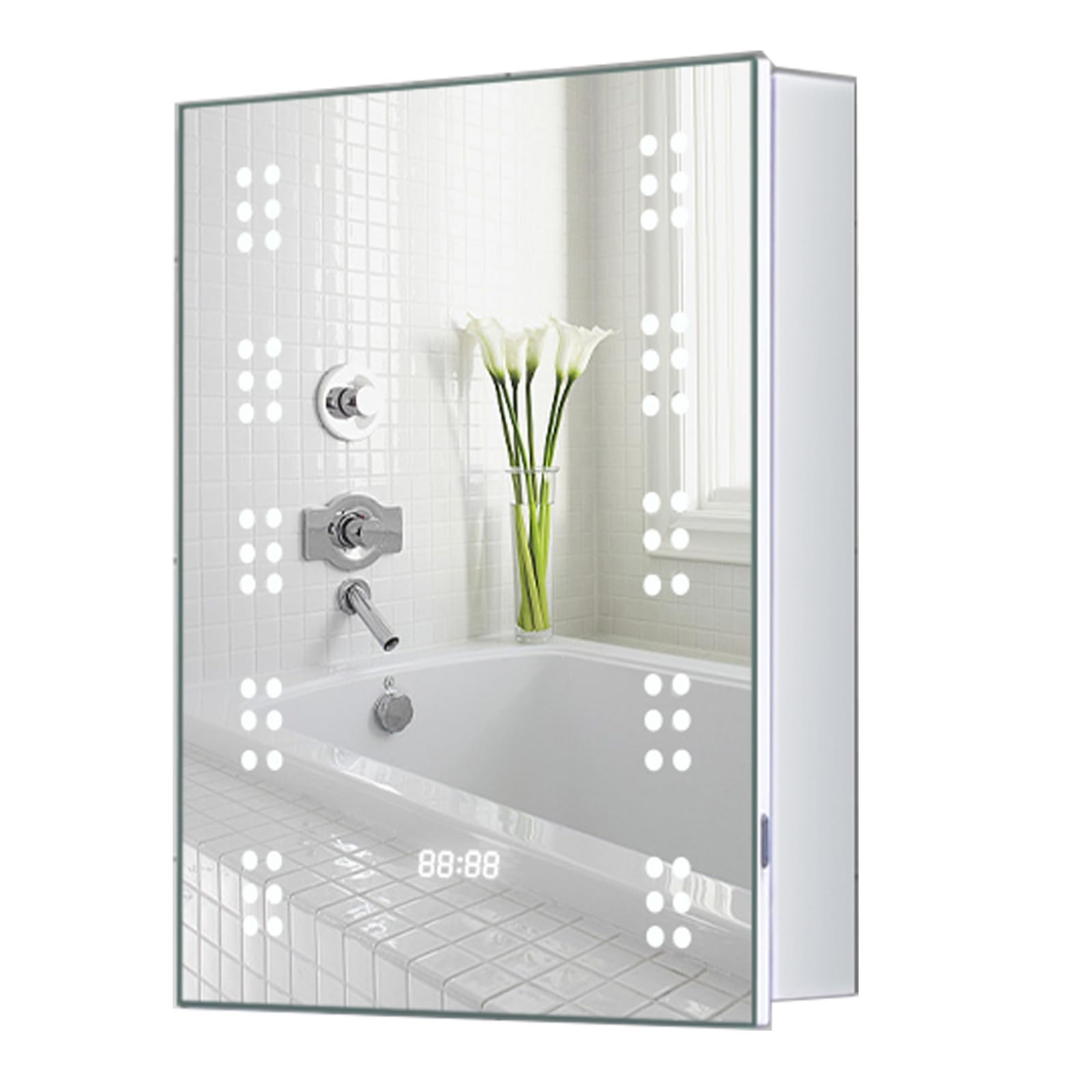 Warmiehomy Bathroom Mirror Cabinets with Lights,500x700mm LED Illuminated Bathroom Mirror Cabinet with Shaver Socket Demister Pad Sensor Switch with Time 60 Small Lights