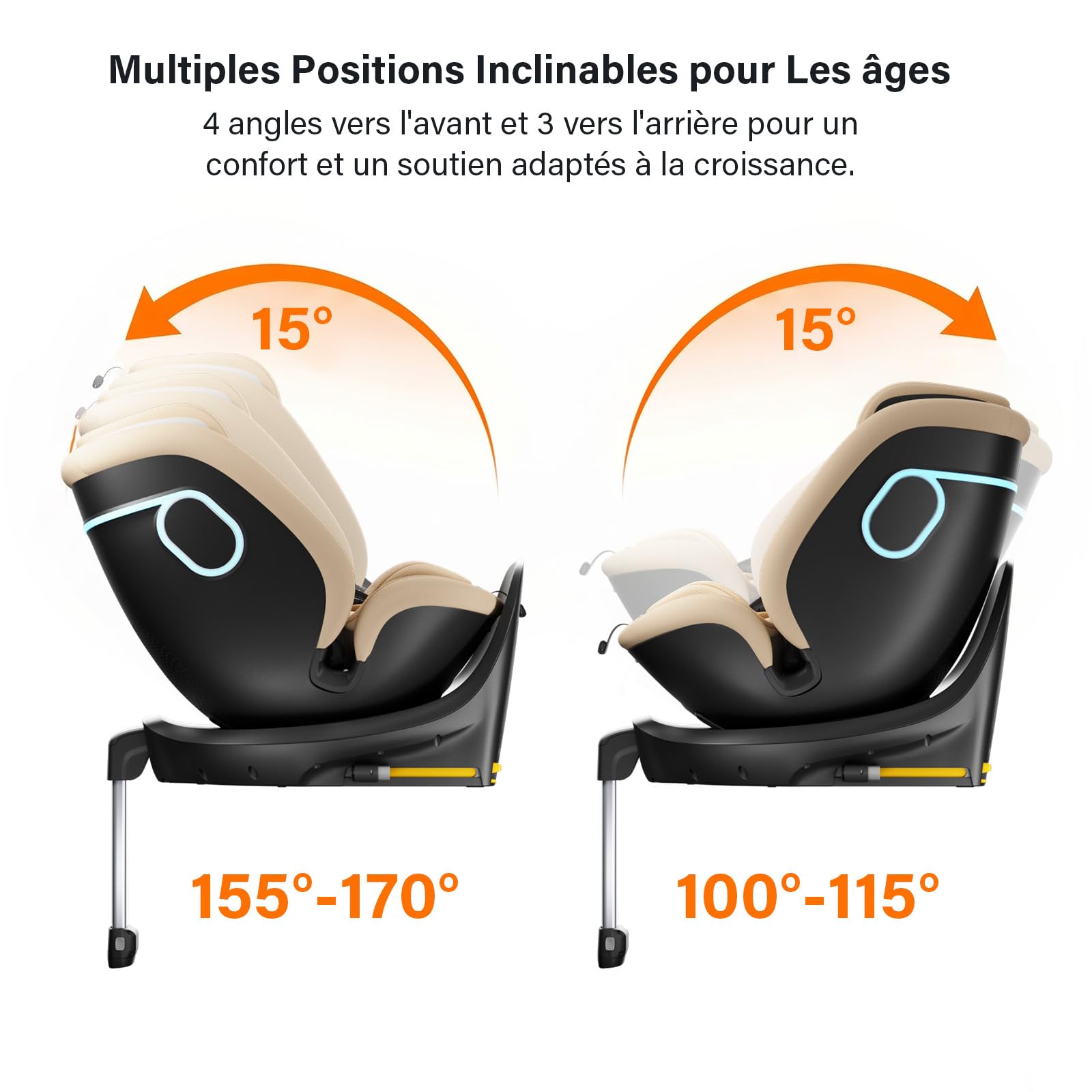 AS5 i-Size Siège Auto,Pivotant 360,ISOFIX,Ergonomic,Réglable,Beige | Refroidissement Double Zone, Commande Vocale, 0-8 Ans, 40-150 cm(max. 25kg),7 Inclinaisons, Harnais 5pts,Installation Facile