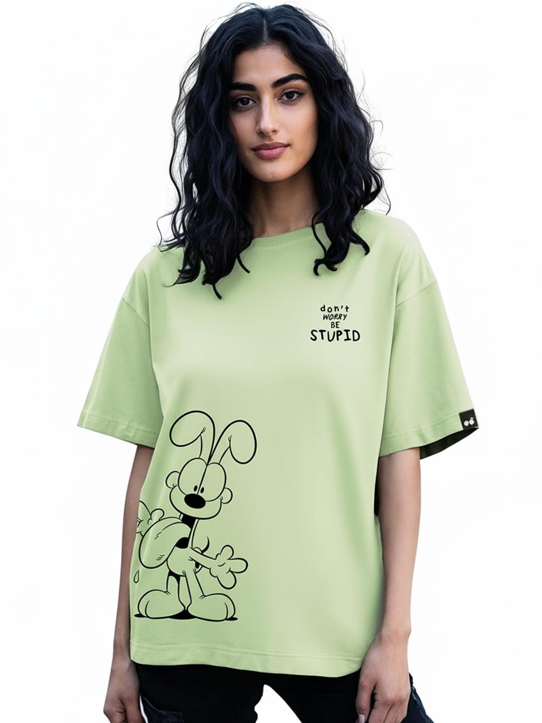 bewakoof Official Garfield Merchandise Women's Graphic Printed Oversized Fit Half Sleeve Round Neck Cotton Jersey T-Shirt-picture-40