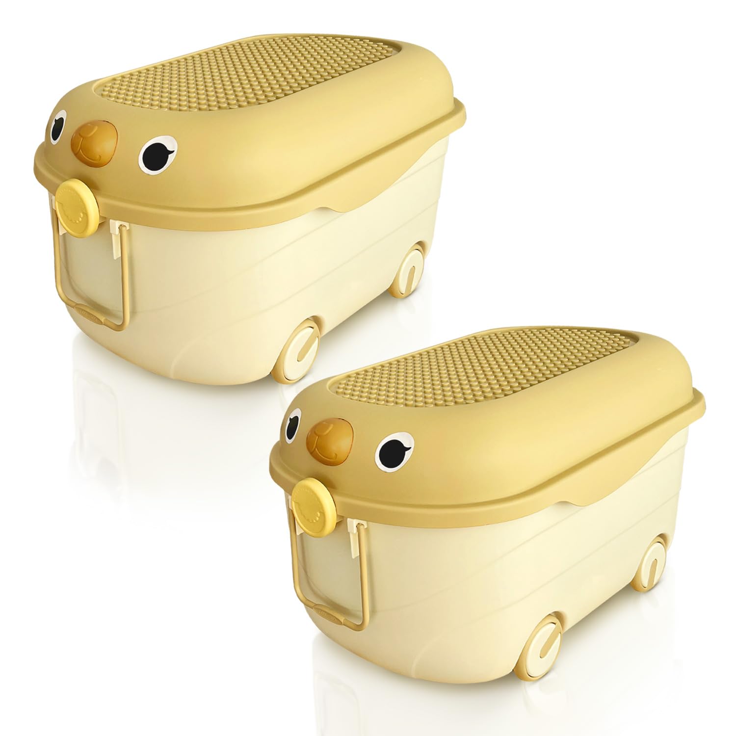 Froppi 70L Toy Box | Toy Storage with Lid | Kids Storage on Wheels | 2 Pack XL Size | Yellow | L64 W42 H36 cm