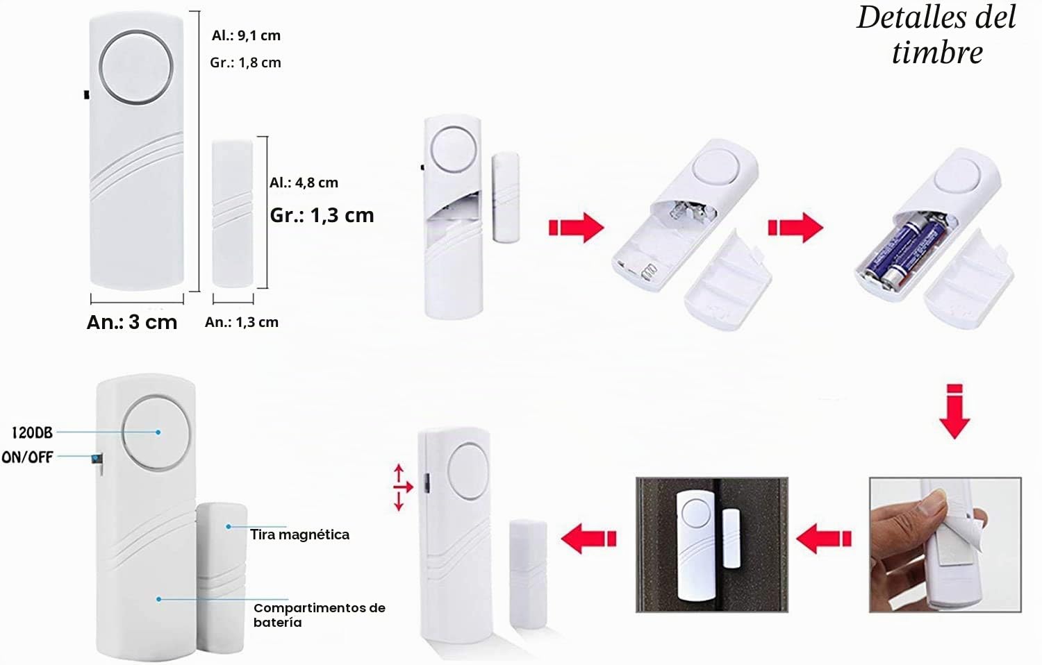 NICE Home Alarma de seguridad personal para ventana y puerta, alarma antirrobo con sensor magnético, paquete de 10
