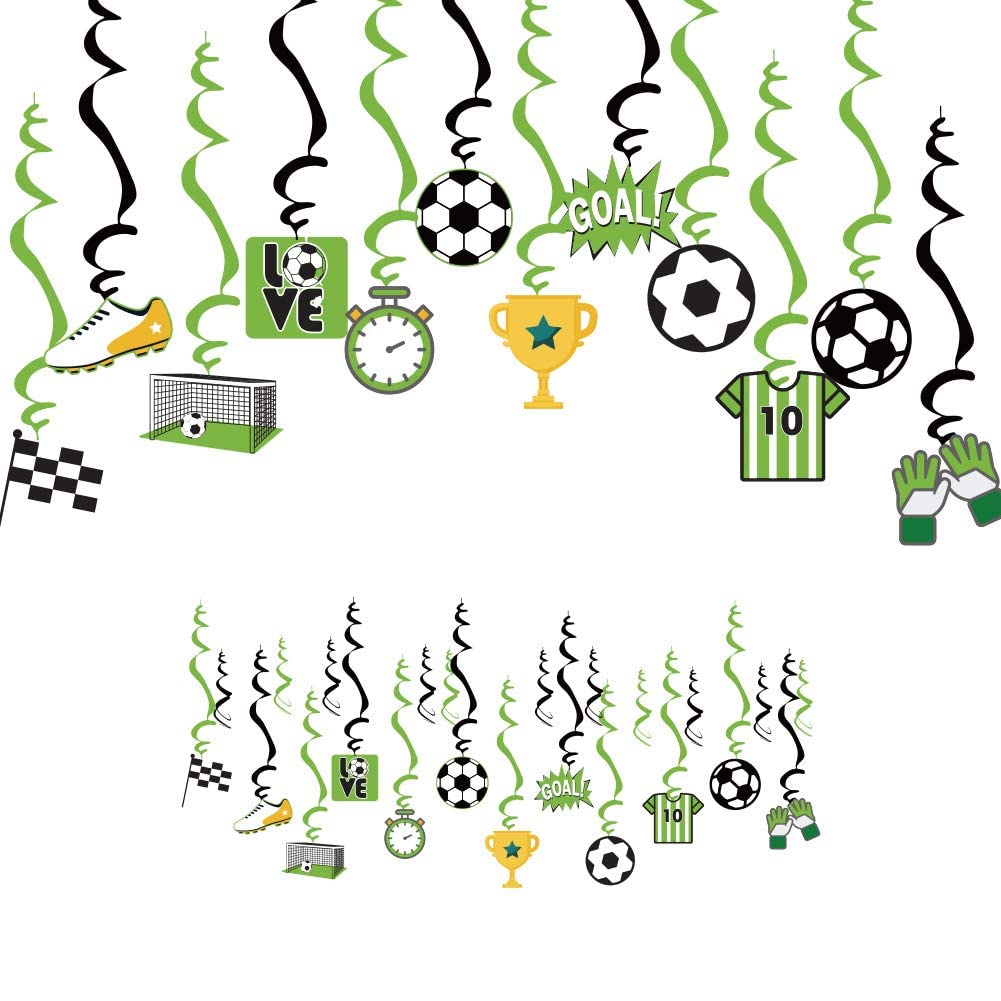 MAKINGTEC Soccer Themed Hanging Foil Swirls Decoration Soccer Boys Kids Birthday Baby Shower Party Decoration (24Pcs)