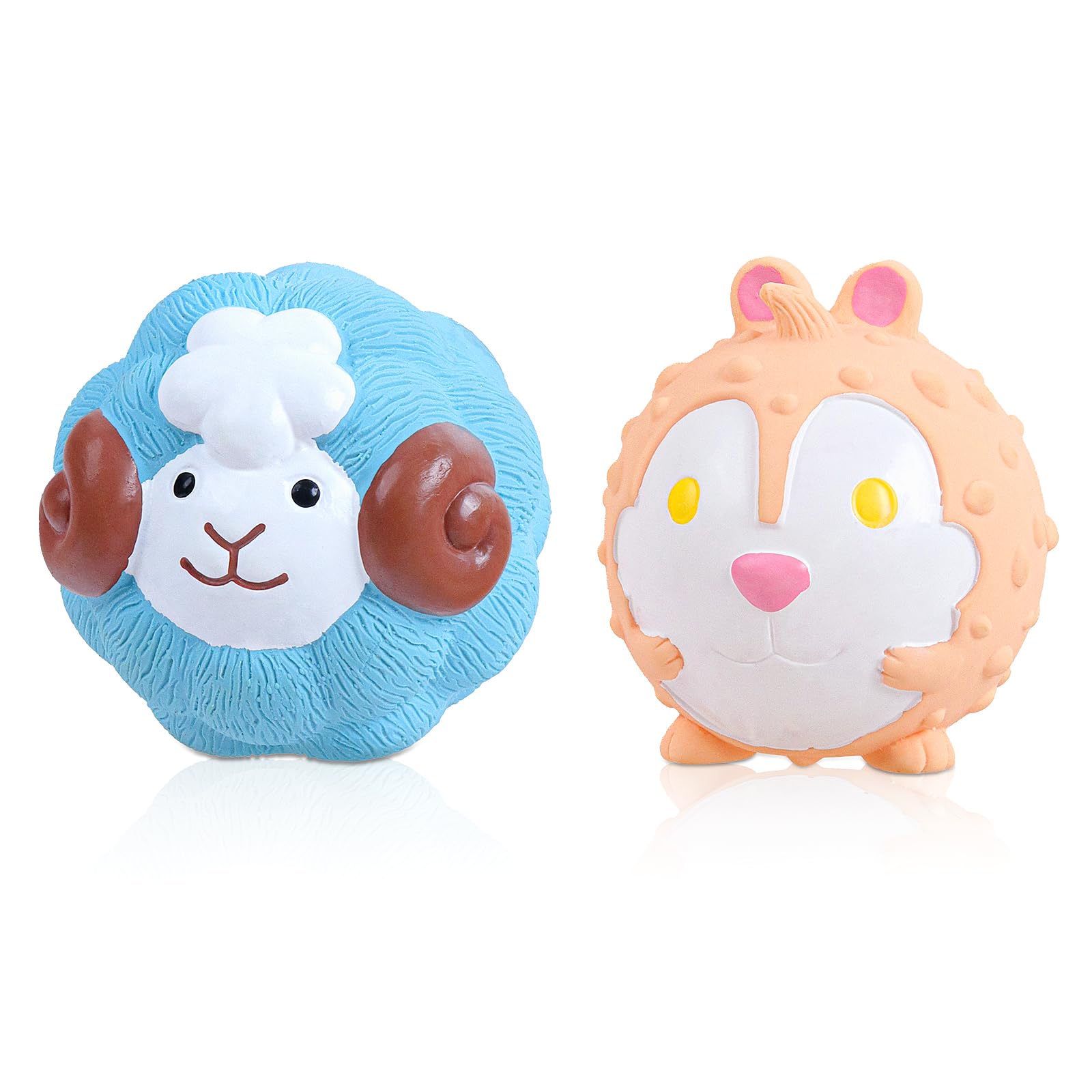 KrauzPet Dog Toys Squeaky, Interactive Latex Rubber Cute Animal Pet Toy Pack Squeak Balls for Puppy Small Medium Breed Dogs