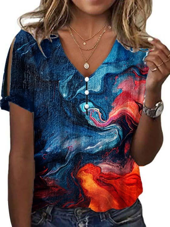 Boho Women Tops Floral Printed Blouses Casual Flowy Cold Shoulder Pleated Shirt Loo...