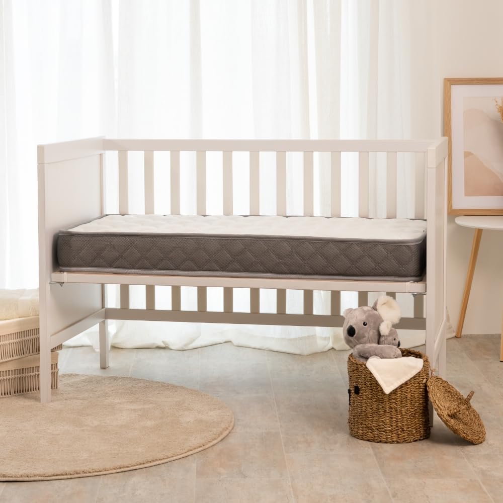 Nalui - Colchón Cuna 120 x 60 cm Baby Dreams Núcleo HR Adapt Foam, Lateral 3D Transpirable y Tejido Aloe Vera Hipoalergénico | Reversible | Certificado Oeko-Tex® | Hecho en España. Altura ±11cm, Gris
