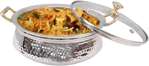 Miniatura 4 de Sartén Kadhai martillada de cobre para cocinar y servir, 5 pulgadas, (con asas de latón) (Cooper Kadhai, paquete de 1)