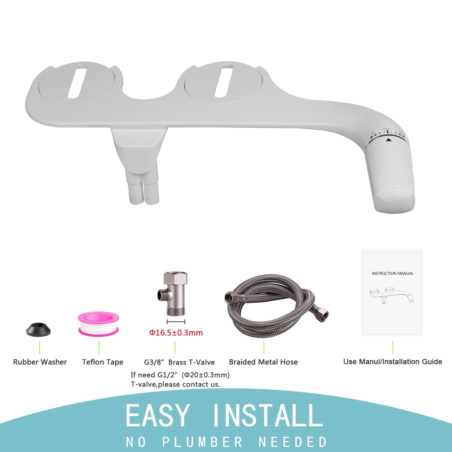 WITHLENT Pulvérisateur Bidet non électrique - Bidet de gauche ultra-mince pour toilette avec accessoire de toilette bidet à double buses，Nettoyage avant e
