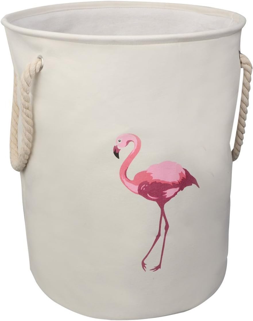 Caroeas Laundry Basket Extra Large 21.6" Flamingo Laundry Hamper 3 Thicken Layer Canvas Storage Bag Round Laundry Basket Thick Bag Zakka Stoarge Organizer