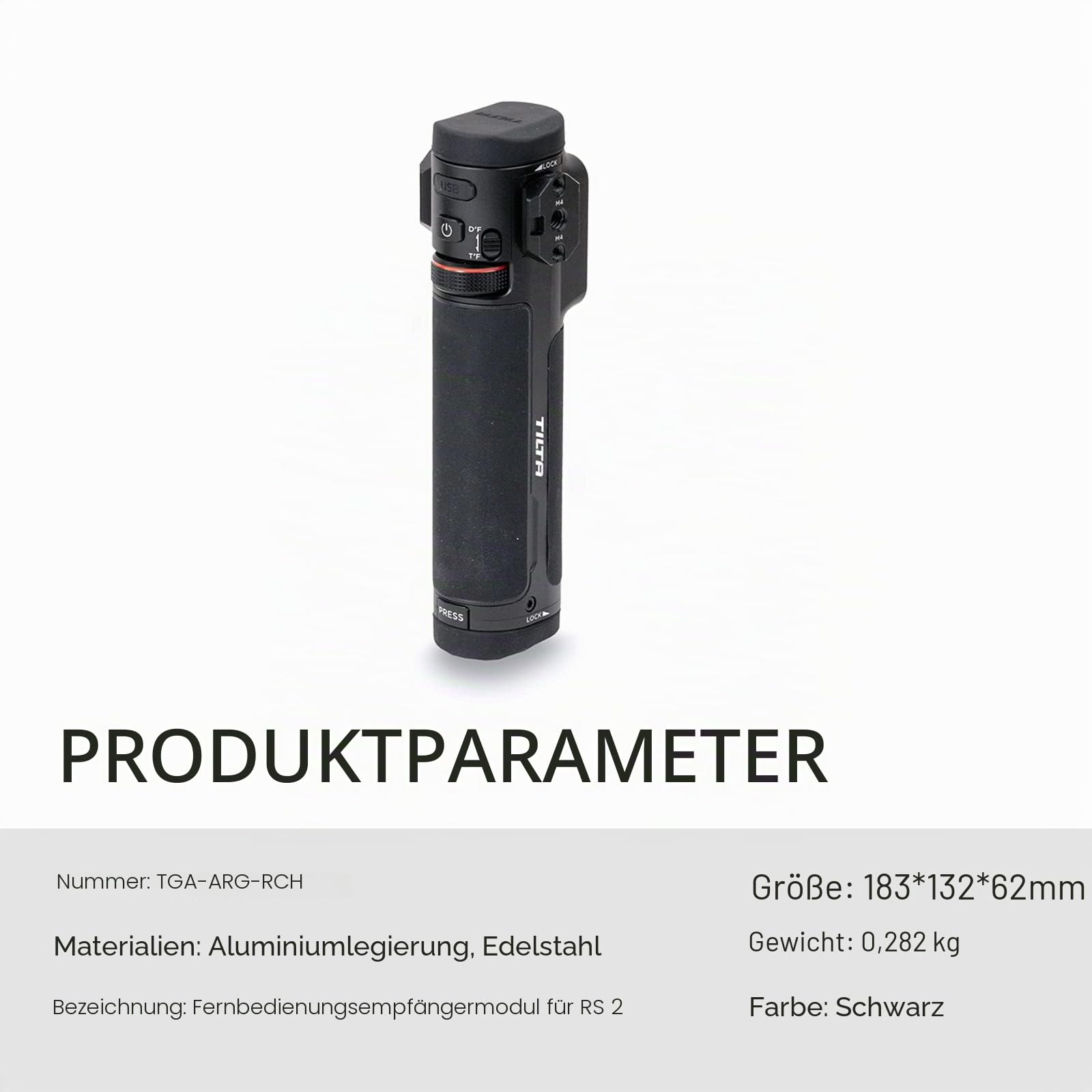 Tilta Fernbedienungsgriff für Advanced Ring Grip, Kompatibel mit DJI Ronin RS4/RS4 Pro/RS3 Pro/RS2 TGA-ARG-RCH | Kompatibel mit Ronin RS5/RS4/RS4 Pro/RS3 Pro/RS2, Steuert Start/Stopp & Fotomodus, Drahtloser Fokus