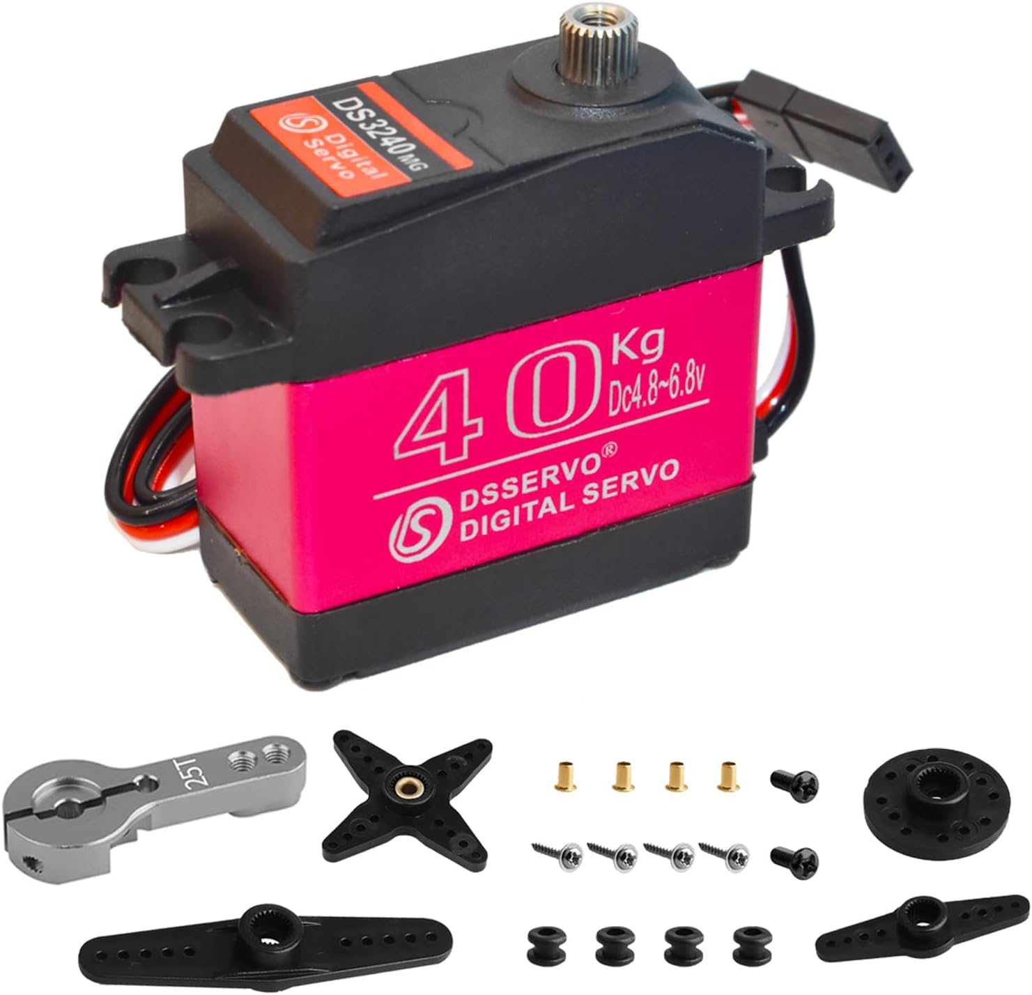 40KG Digital RC Servo DS3240MG Full Metal Gear High Torque Steering RC Servo with 25T Servo Arm for 1/8 1/10 Scale Baja RC Cars Crawlers Buggies Trucks Aircrafts Robots Robotic Arm 270 Degree