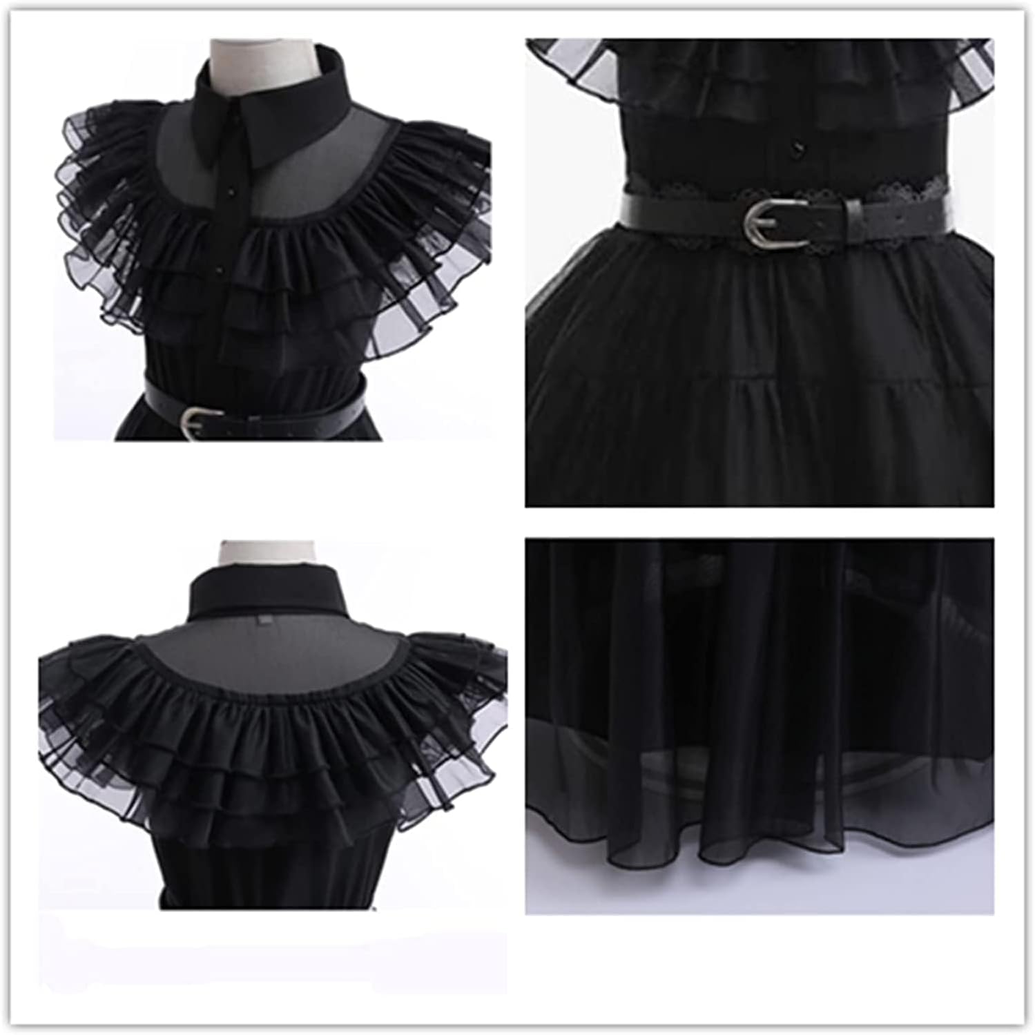 Moalioi Womens Halloween Costume Dress Addams Cosplay Dress Adult Black Dress Halloween Cosplay Outfit Suit - Image 5