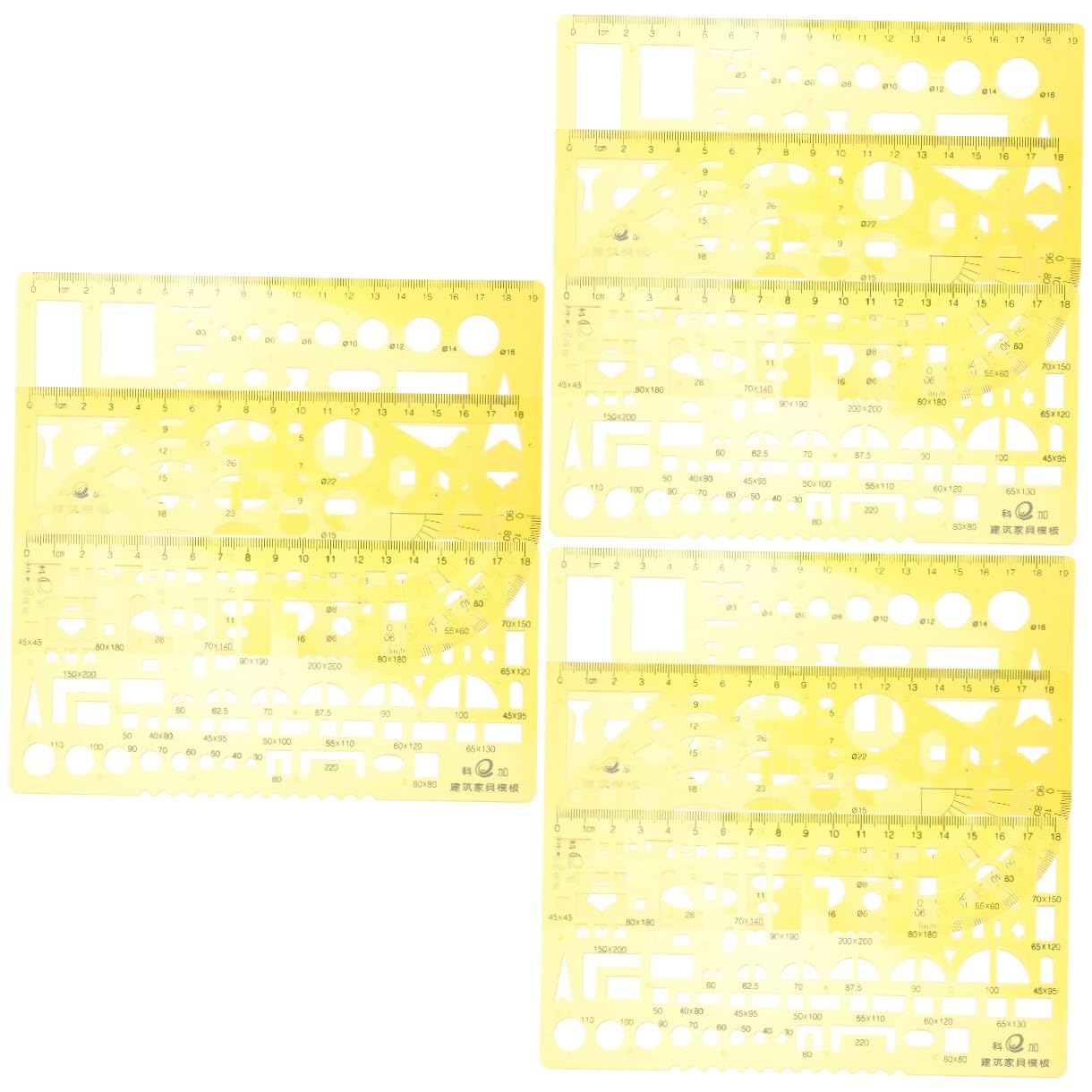 SHINEOFI 3 Juegos Regla De La Herramienta De Medición Multi Plantillas Para Pintar Regla Arquitectónica Métrico Gobernantes Plantilla De Círculo Geometría Escala El Plastico Yellow