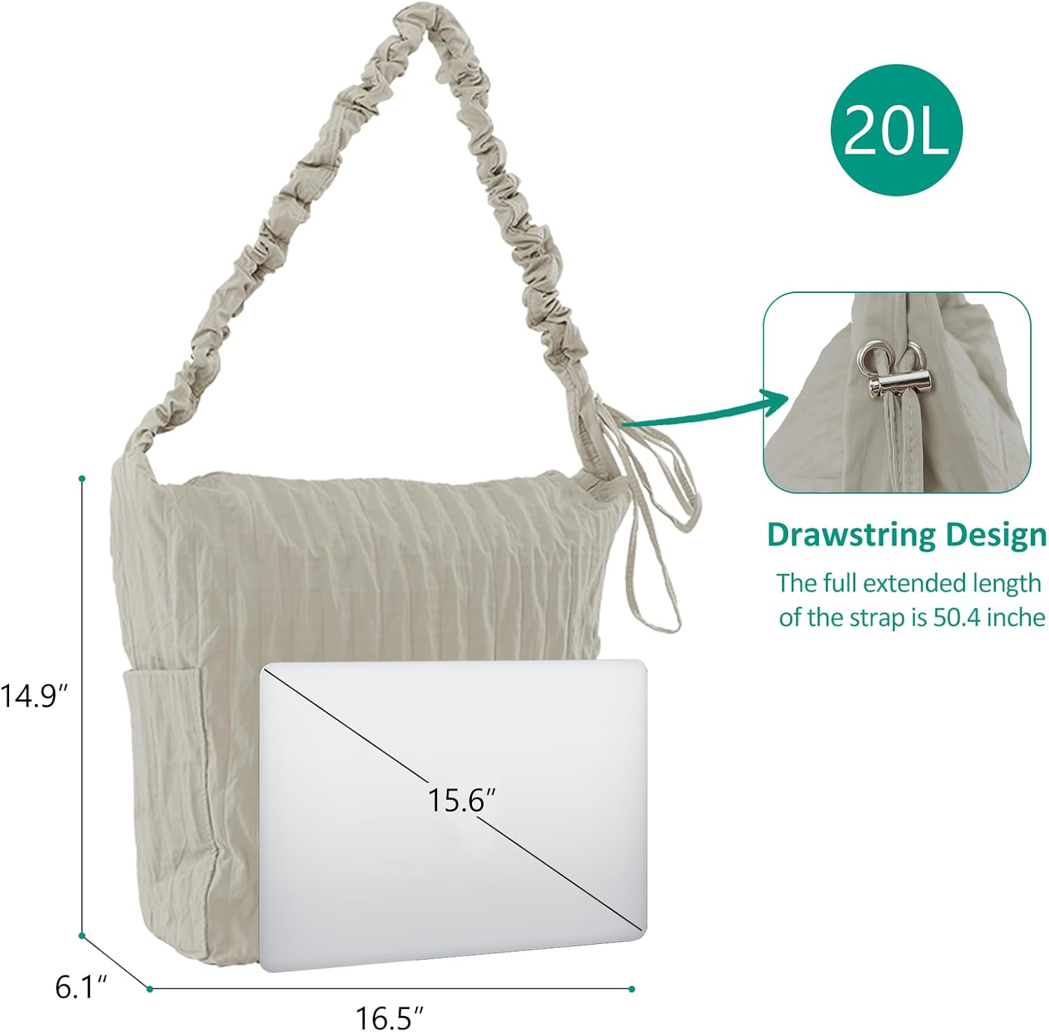 U+U Women's Large Tote Bag with Adjustable Shoulder Strap, Multiple Compartments Crossbody Shoulder Bag for Travel, Work, Gym - Image 4