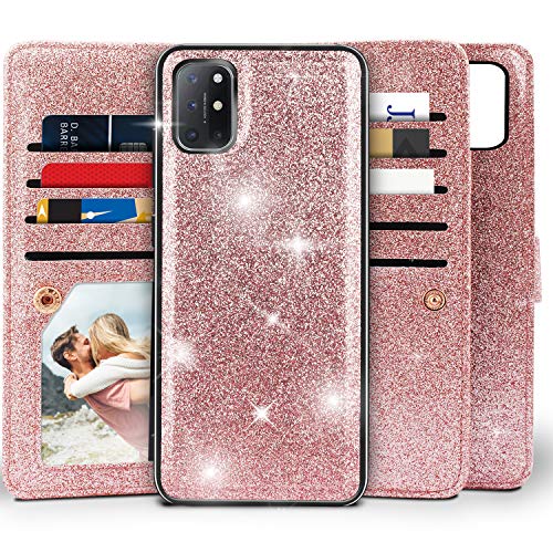 Oneplus 8T Wallet Case, Miss Arts Detachable Magnetic Slim Case with Car Mount Holder, 9 Card/Cash Slots, Magnet Clip, Wrist Strap, PU Leather Cover for Oneplus 8T 5G -Rose Gold