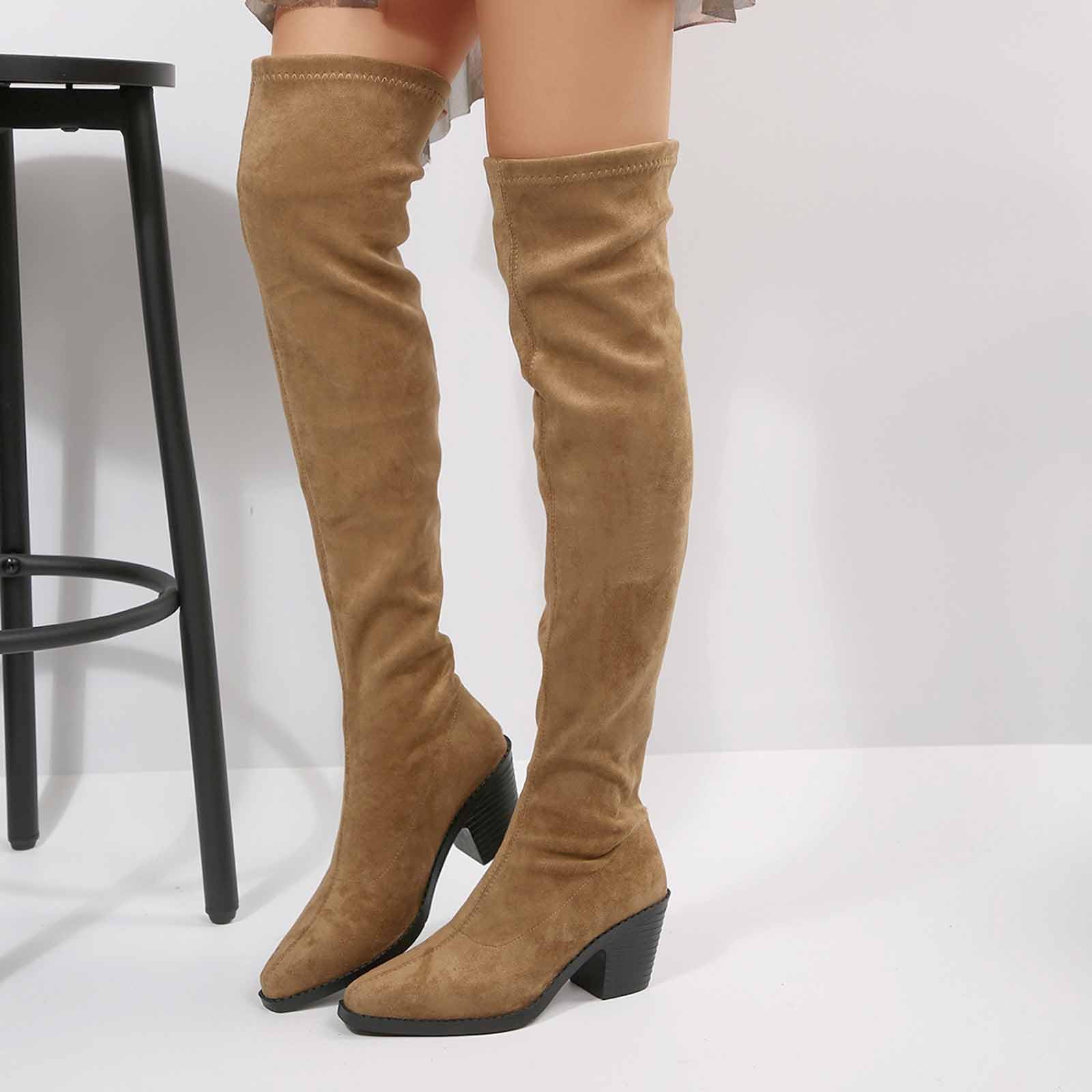 Botas de Invierno Mujer Botines Altos hasta la Rodilla, elásticos, con tacón, fáciles de Poner, cómodos, Bonitos y versátiles para Uso Diario. Soporte para el tobillomujeres y niñas.