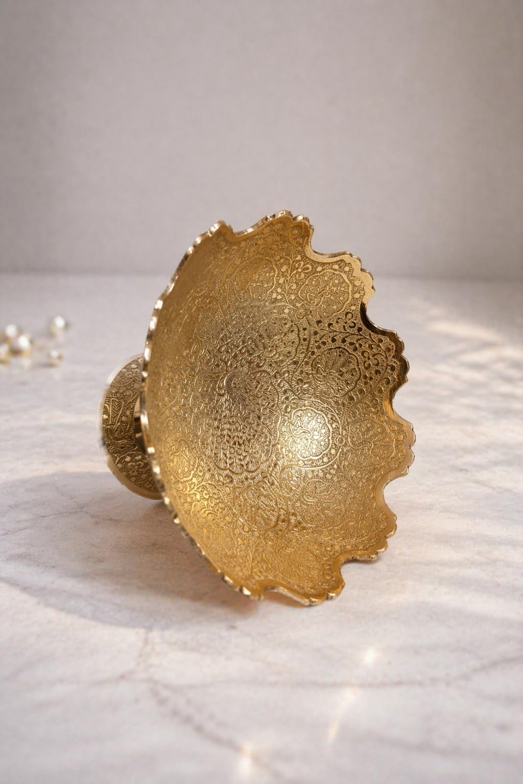 MOJO JOJO Premium Brass Decorative Pedestal Bowl | Handcrafted Engraved Serving Bowl with Stand | Multipurpose Fruit, Dry Fruit & Center Table Bowl | Elegant Traditional Home Décor & Gift Item 3