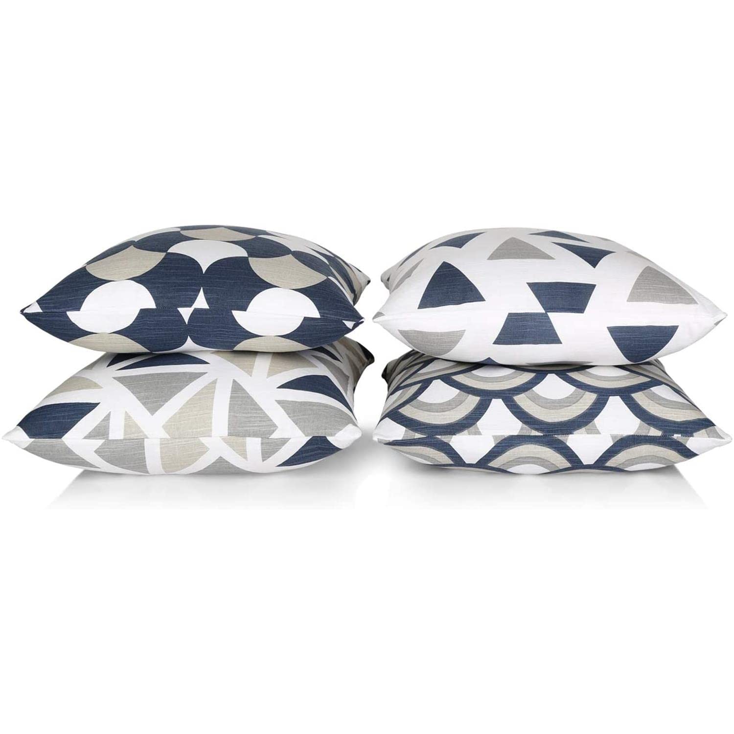 Penguin Home Set di 4 federe per cuscini 45 x 45 cm, 100% cotone, federe quadrate fronte-retro e federe con cerniera invisibile, per soggiorno, divano, 18x18 pollici (Navy/Bianco)