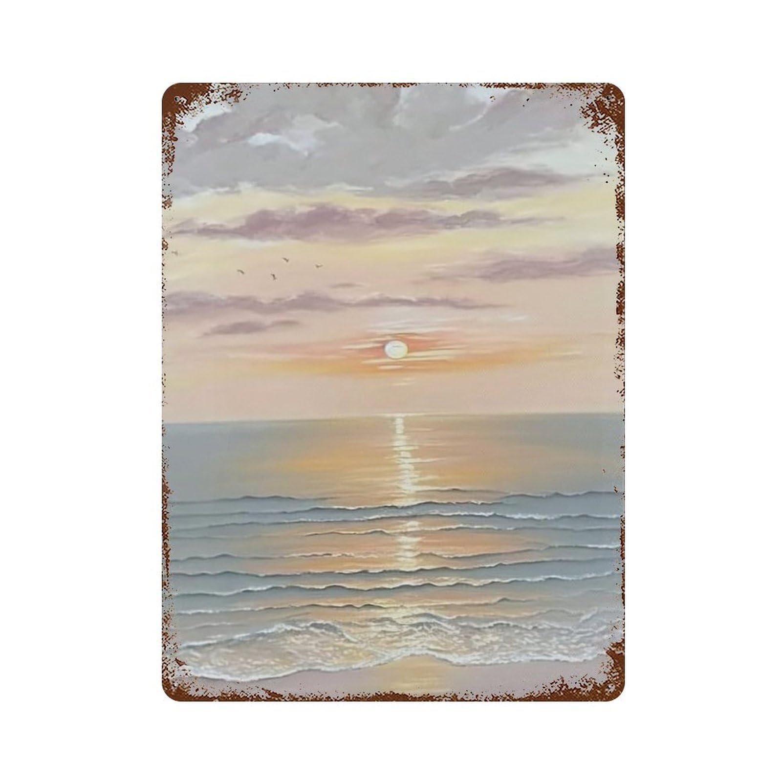 xiaoxiaoshen Ocean View Sunrise Beach Seascape Wall Decor Art Metal Tin Poster Modern Home Decor Art Home Bar Shop Decorations Vintage Sign 40x30cm