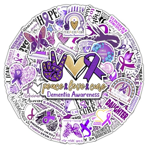 BIGZORO Pack 50 PCS Dementia Awareness Stickers Decorative Ribbon Car Bumper Water Bottle Laptop Vehicle Accessories Vinyl Decals Waterproof for Survivor Fight Inspirational Label