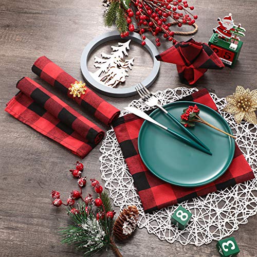 6 Pieces Christmas Buffalo Check Plaid Dish Napkins, Xmas 18 X 28 Inch Farmhouse Rustic Plaid Kitchen Towels Checked Napkin Kitchen Tea Towels For Cleaning Drying Cooking Baking (Red Black) #TOP1