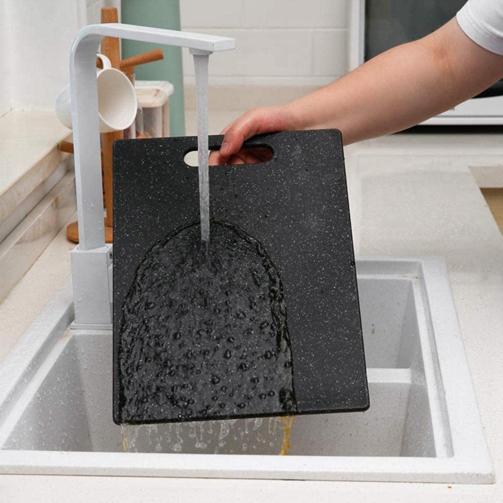 Schneidebrett-Set für die Küche, 3-teilig, spülmaschinenfest, lebensmittelechtes Kunststoffmaterial, Marmor Aussehen-Schwarz