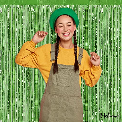 Image of 4 Pack Fringe Curtain Backdrop, 3.2Ft x 9.8Ft Light Green Metallic Tinsel Foil Fringe Streamers Background for Photo Booth Birthday Wedding Baby Shower Carnival Easter Mother's Day Party Decorations
